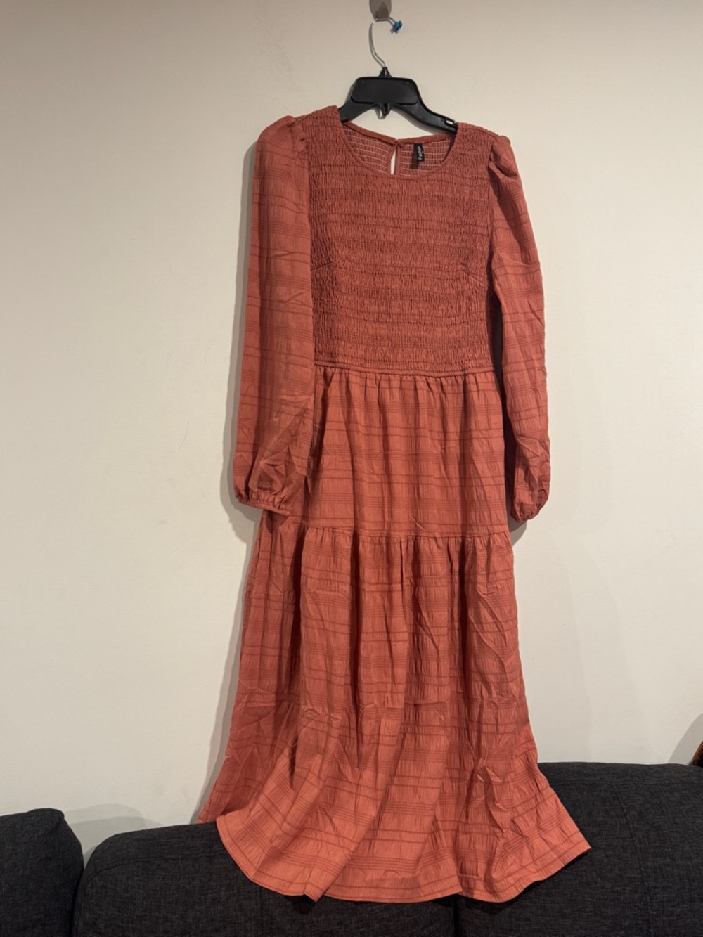 Women’s Boho Maxi Dress Smocked Tiered Puff Sleeve A-Line Fall Party Wedding M - Picture 5 of 16